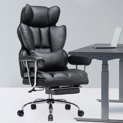 Efomao ergonomic office chair, PU leather executive chair, office chair 200 kg with footrest and lumbar support, Adjustable high back chair, Black