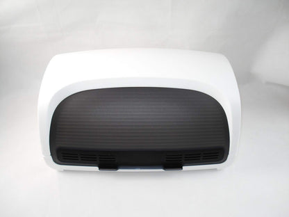 Tupperware bread box, lunch box, rectangular, white, black, 39.8 x 27.5 x 19.6 cm, 19,237.2 cubic centimeters, bread, bread box, food storage container.