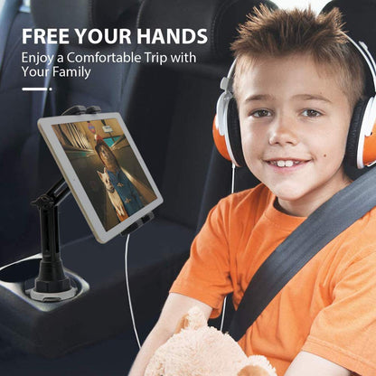 Car drink holder tablet mount, woleyi car truck cup holder tablet phone holder with adjustable arm for iPad Pro 9.7, 11, 12.9 Air Mini, Samsung Tabs, iPhone, more 4-13" phones and tablets.