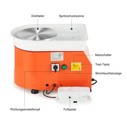CREWORKS Pottery Wheel Electric Pottery Wheel Foot Pedal 350W Ceramic Forming Tool 0-300 RPM Ceramic Clay Machine 8 PCS Ceramic Kit Clay Spinning Wheel 25CM Pottery Wheel