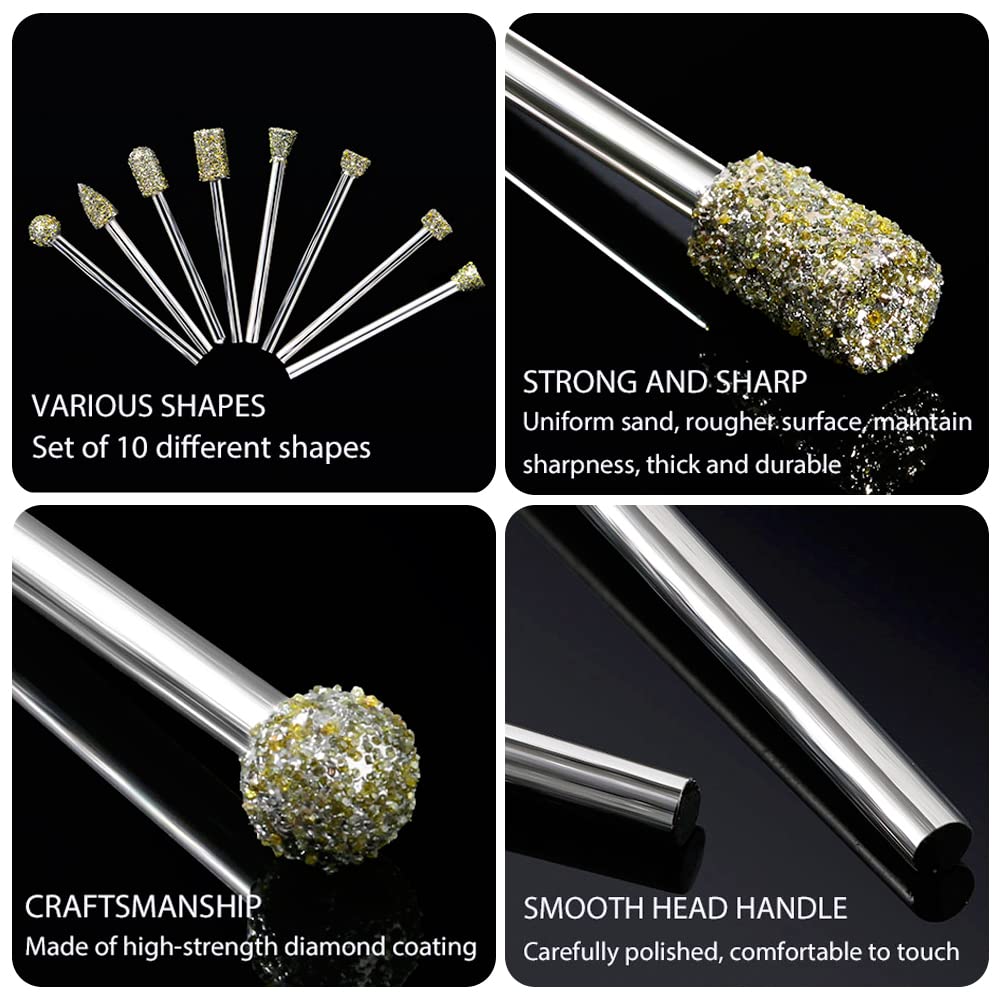 Diamond Burr Set, 20 pieces Diamond Burrs Grinding Bits for Dremel Rotary Tool Accessories with 1/8" Shank for Carving, Grinding, Polishing, Engraving on Stone, Glass, Ceramic