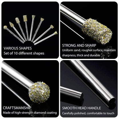 Diamond Burr Set, 20 pieces Diamond Burrs Grinding Bits for Dremel Rotary Tool Accessories with 1/8" Shank for Carving, Grinding, Polishing, Engraving on Stone, Glass, Ceramic