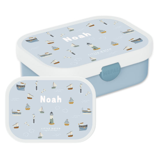 Mepal Campus Lunchbox Little Dutch - Personalized Bento lunch box with name for kids - Bento insert & fork - Clip closure - BPA-free & dishwasher safe - 750 ml - Sailors Bay