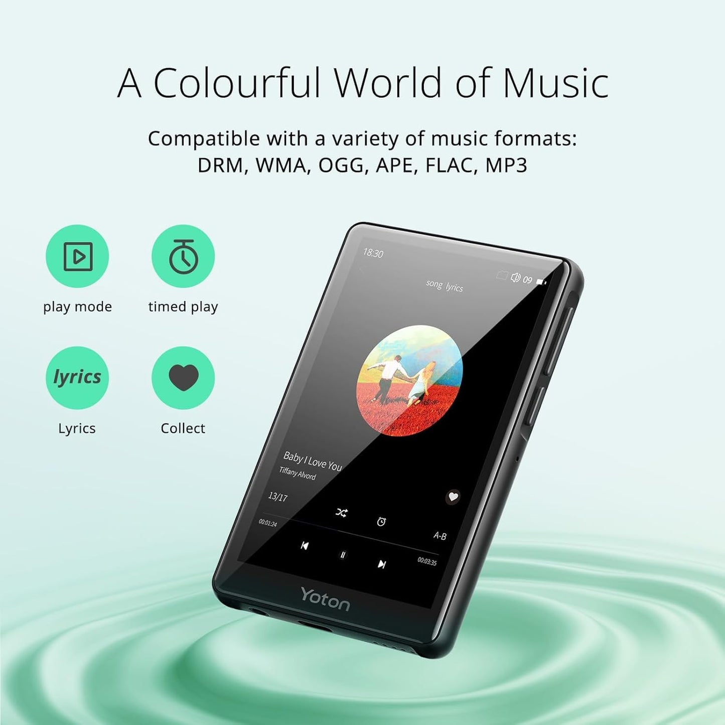 YOTON MP3 player with Bluetooth 5.0, 4-inch full touchscreen MP4 player with speakers, HiFi lossless sound, E-books, FM radio, notepad, includes headphones and 64GB TF card.