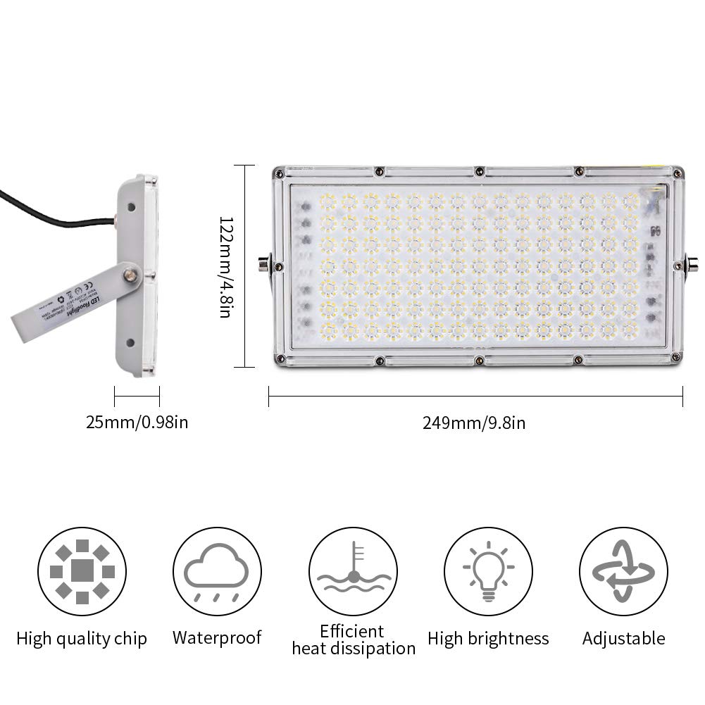 Viugreum 100W LED Flood Light, Ultra-Thin Cold White 6000K, Super Bright 10000lm with 105 SMD 2835 LEDs, IP66 Waterproof Outdoor Spotlight for garden, garage, sports field, hotel, etc.