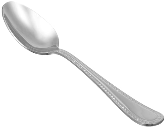 Amazon Basics Stainless Steel Pearled Edge Dinner Spoons, Dishwasher Safe, Large Size, 19.6 cm, 12-Pack, Silver.