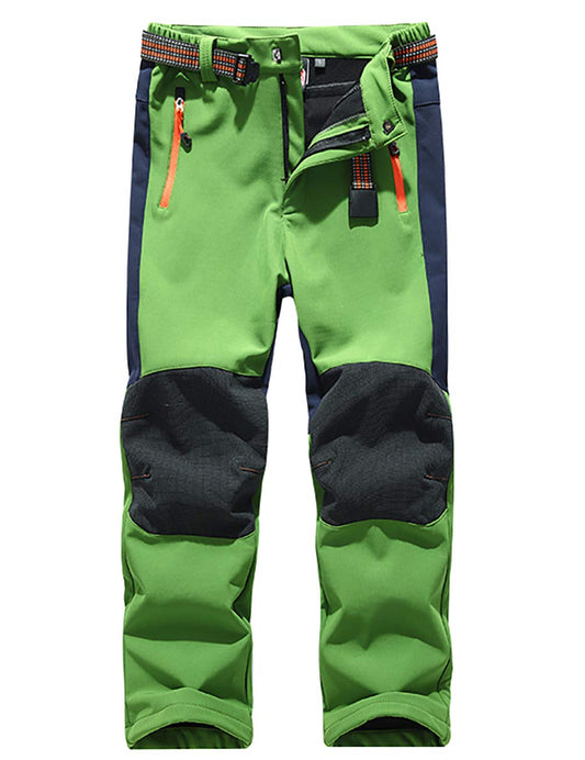 Echinodon Kids Softshell Pants with Fleece Lining Water Repellent Windproof Breathable Warm Functional Ski Pants Rain Pants Boys Girls Sports Pants Hiking Pants Green M