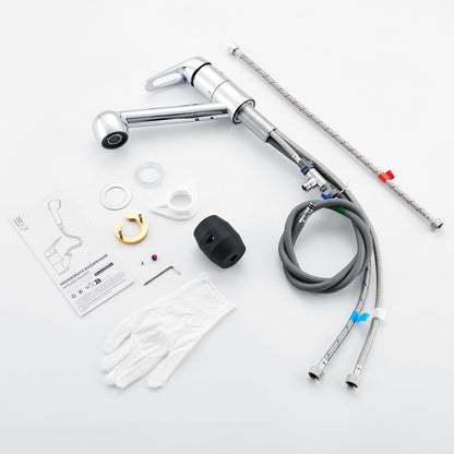 Auralum low pressure kitchen faucet, pull-out kitchen faucet, kitchen faucet low pressure with dual water jet modes, 360° rotatable kitchen mixer tap, faucet with 3 connections for boiler.