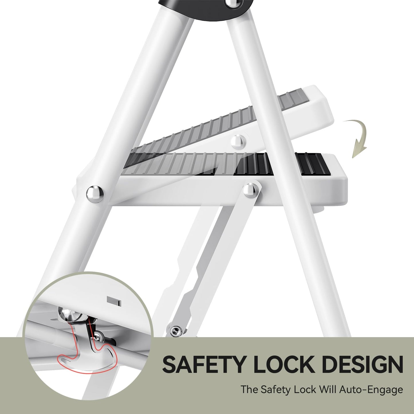 KINGRACK 2-Step Ladder, Step Ladder with Handrails, Folding Step Stool, Folding Step Stool for Adults with Handle, Household Ladder Anti-Slip Stable and Wide Pedal, White