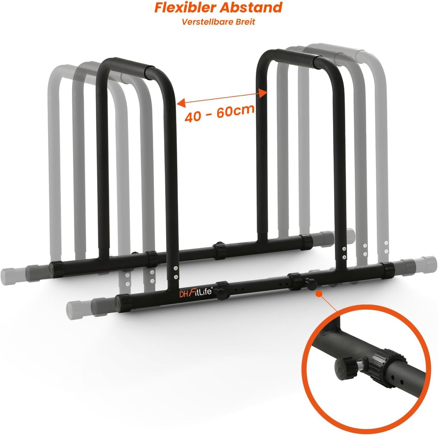 DH FitLife Dip Bars | Dip Station | Home Gym Workout Equipment | Parallettes Calisthenics Training Gear | Strength Training Bars adjustable from 80-100 cm