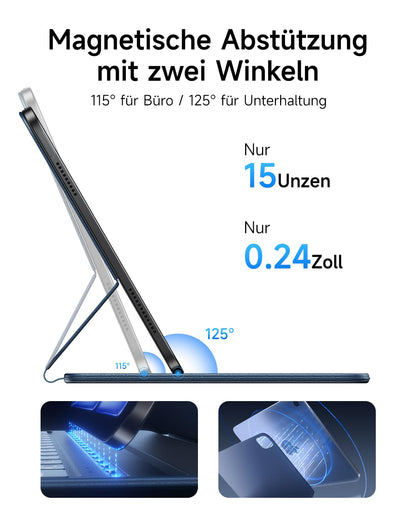 HOU Folio Keyboard for iPad Pro 11 (2018-2022), Air 11 inch (M3/M2, 2025/2024), Air 5/4 Generation, Slim Skin Feel - Case, Adjustable Angle, QWERTZ, Black