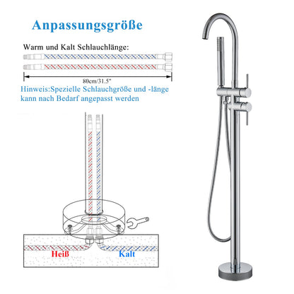 Rozin Free-standing Bathtub Faucet Chrome Floor Mounted Bathtub Faucet 360° Swivel Bathtub Faucet with Hand Shower Bathtub Faucet for Tub