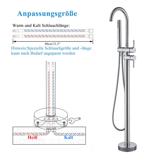 Rozin Free-standing Bathtub Faucet Chrome Floor Mounted Bathtub Faucet 360° Swivel Bathtub Faucet with Hand Shower Bathtub Faucet for Tub