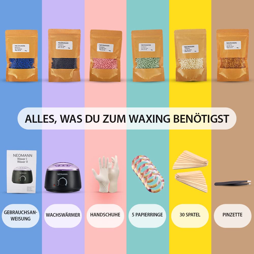NEOMANN Waxer II - Premium hair removal waxing set with gift box & card - Perfect spa gift for your loved ones (Black, Waxer II Deluxe)
