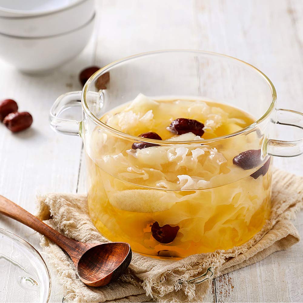 TAMUME 1000ML Glass Bowl for Microwave Glass Pan for the Microwave Not Suitable for Stovetops, Brown Glass Pot with Lid and Handles