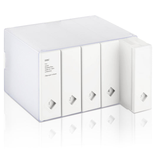 AhfuLife CD/DVD/Blu-ray Storage Boxes Colorful, DVD Box Space-Saving Carrying Cases, CD Wallets for Car and Home up to 120 Discs Great for Gifts (White)