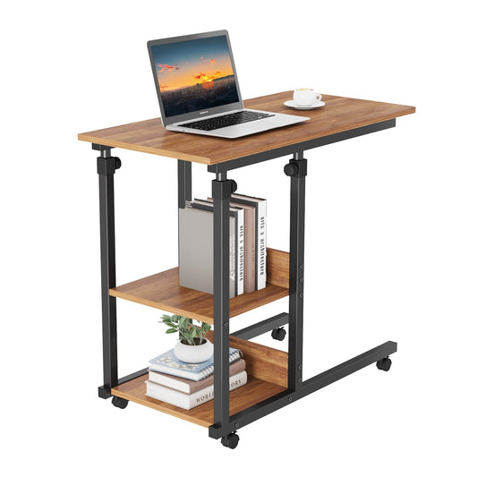 Dripex side table with wheels Adjustable Height Laptop Table Wooden Desk, Sofa Side Table Coffee Table Bedroom, Living Room Dark Brown