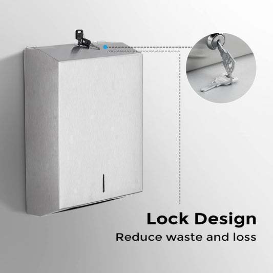 modunful Paper Towel Dispenser Wall Mount - Multifold Trifold Paper Towel Dispenser, Large Capacity Stainless Steel Tissue Holder, Suitable for Bathroom and Public Places