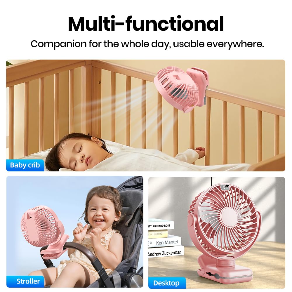 TOPK 5000mAh Clip Fan, Rechargeable Ultra Quiet Clamp Fan with 720° Rotation, Personal Portable Desk Fan for Office Home Lounge Outdoor