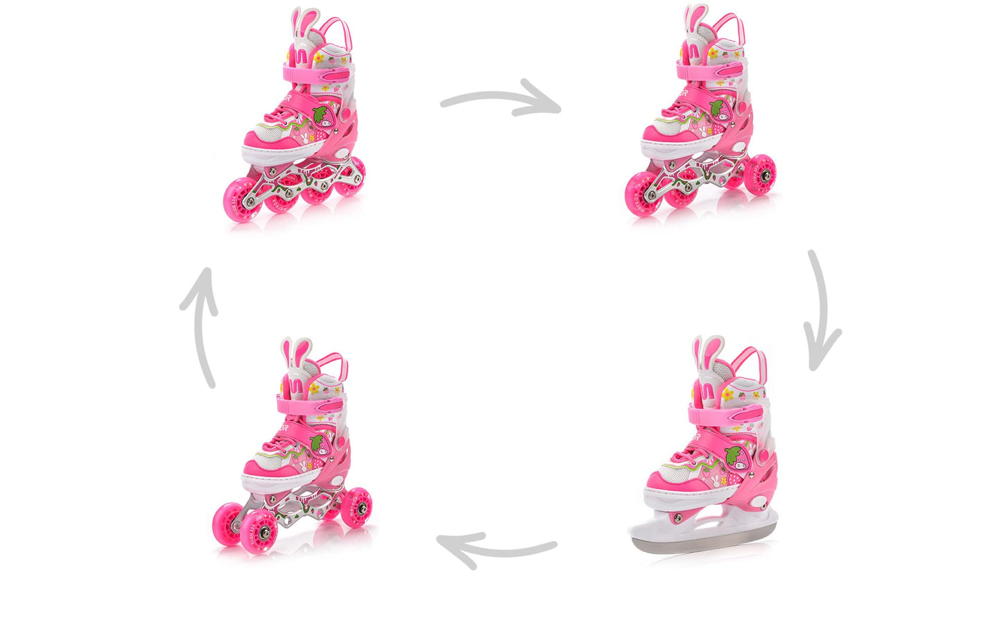 meteor® Inline Skates 4in1 Kids Inliner Roller Skates Roller Blades Quad Skates Carbon Kids Inline Skates Adjustable Shoe Big Wheels