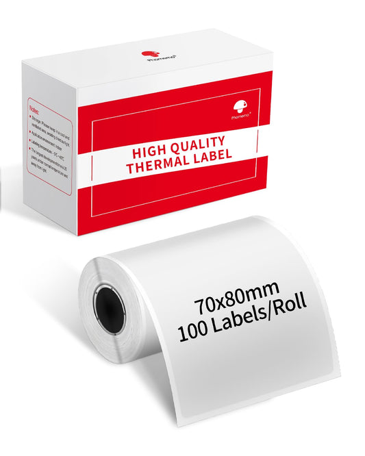 Phomemo Transparent Thermal Labels, Clear Label for DIY Design, QR Code, Name Tags Compatible with M220 M250 M221 M421 Label Printer, 1 Roll, 70x80mm, 100 Labels per Roll