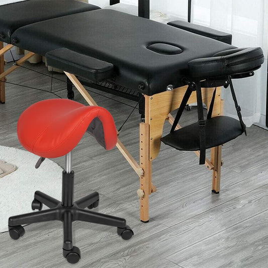 Mingone ergonomic saddle stool, 2-piece set, adjustable height office stool with 360° swivel wheels for office or study room, red.