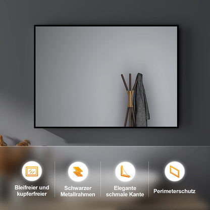 HY-RWML Wall mirror large Black 50x70 cm Mirror Rectangular stainless steel cosmetic mirror and shatter protection for bathroom washrooms bedrooms horizontal and vertical installation
