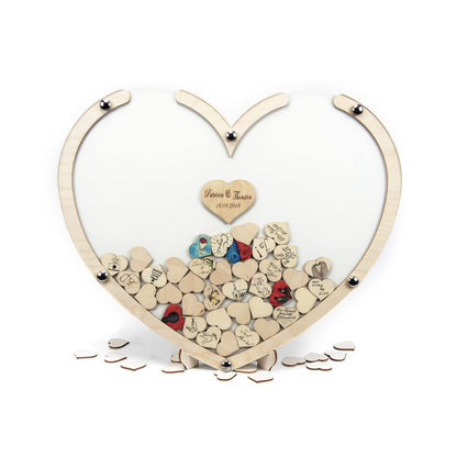 "Wooden heart guest book personalized 50x42x1.5cm | includes 100 hearts for writing | Wedding guest book with acrylic glass | The unique eye-catcher Made in Germany!"