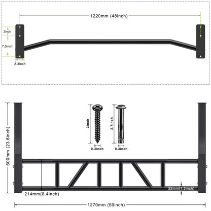 SELEWARE 48'' Wall Mounted High Performance Pull Up Bar, multifunctional pull up bar with cable pulley system for home gym, LAT pulldown training attachments, hanger for heavy bags.