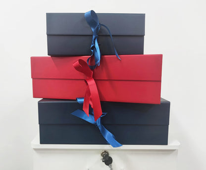 Blue gift box 33x26x11cm, gift carton with magnetic lid and ribbon for weddings, Christmas, birthdays, anniversaries gift packaging box