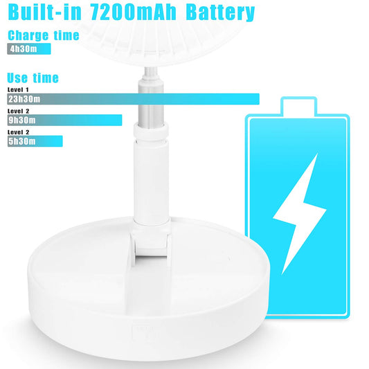 AICase Battery Operated Table and Stand Fan with Remote Control, Quiet 4-Speed Portable Fan, Adjustable Height Foldable; Ø 19.7 cm 7200mAh Rechargeable, includes USB-C Charging Cable.