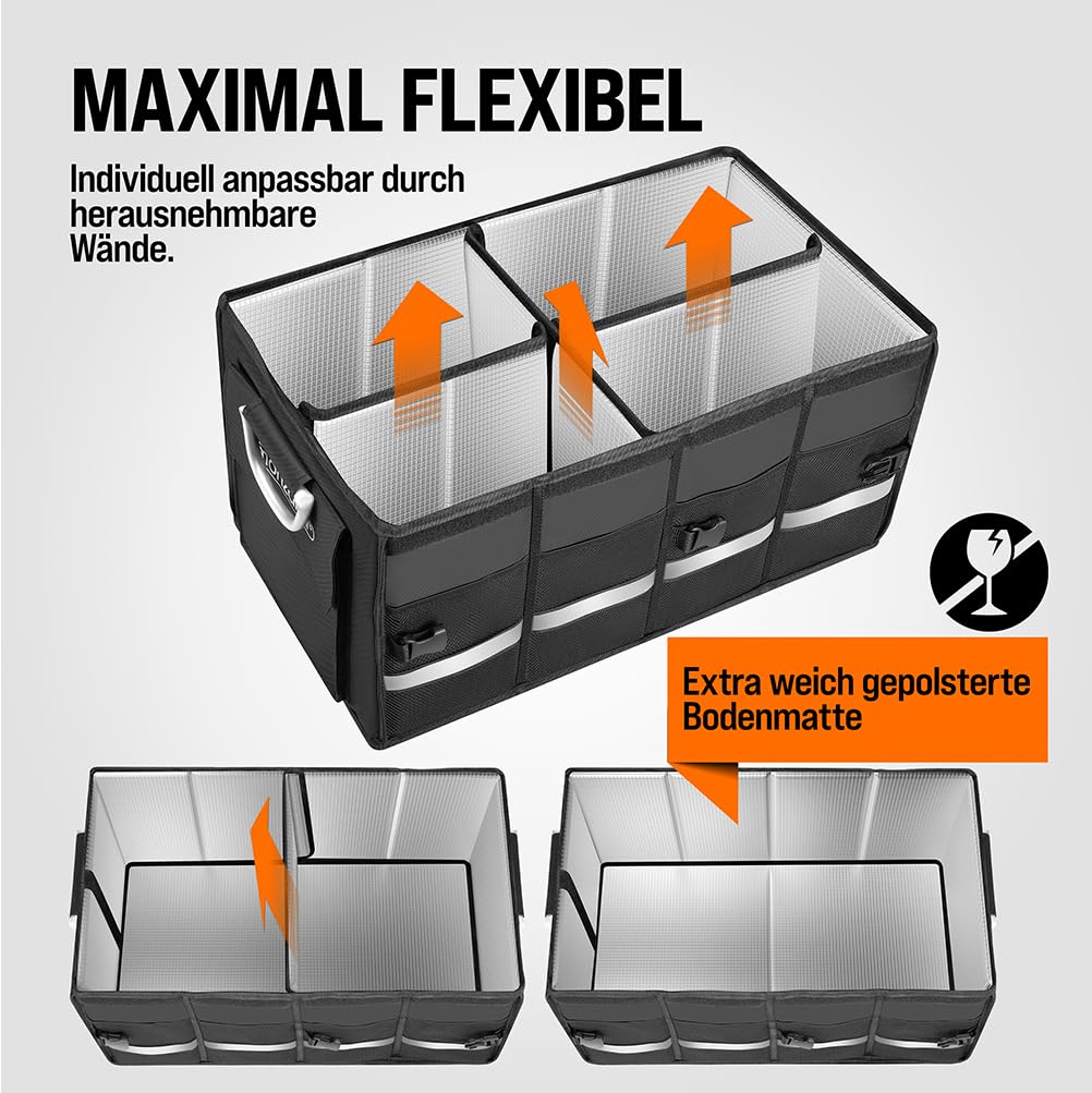 Monzana® Trunk Organizer Cover 68L Insulation Aluminum Handles Dividers Waterproof Foldable MDF Walls Non-Slip Trunk Bag Cooler Bag Folding Box