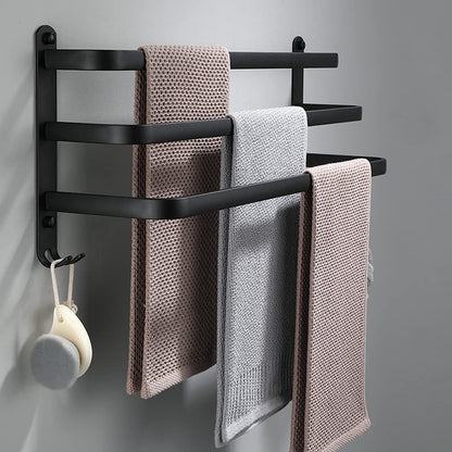 Towel holder, aluminum towel rack, wall mounted 3-tier towel bar with hooks 80CM Black Waterproof Rustproof towel holder for bathroom/kitchen/towel rack/shoe rack.