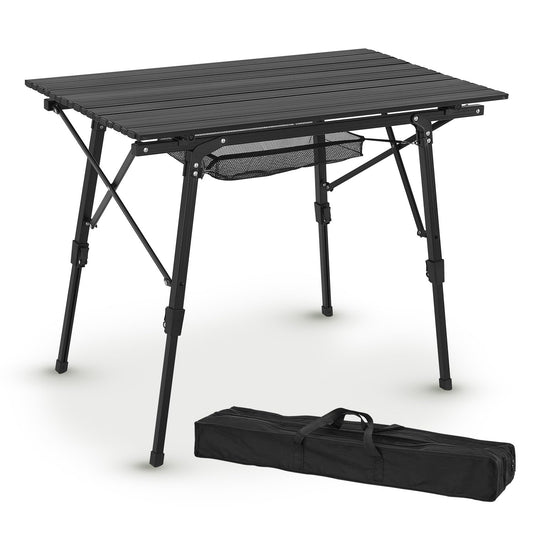 Juskys Camping Table Picco - Aluminum table 90 x 52 cm light, foldable, adjustable height - Camping, garden - Outdoor folding table - Garden table Black