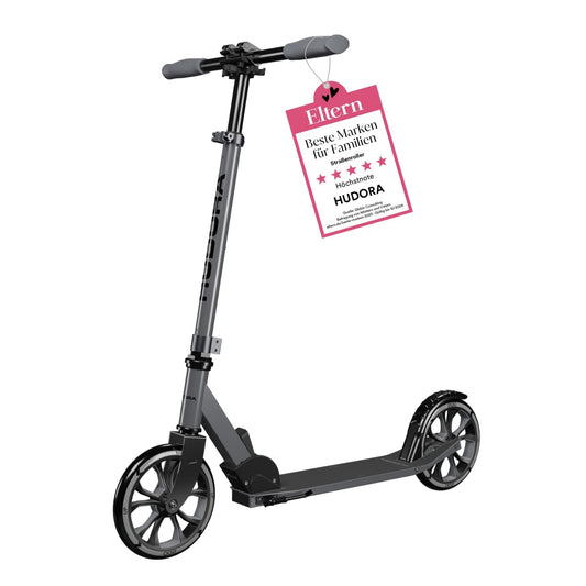 HUDORA Scooter Up 200 - Quiet aluminum scooter for up to 100kg - Height-adjustable & foldable kick scooter - Smooth ride for kids / teenagers & adults