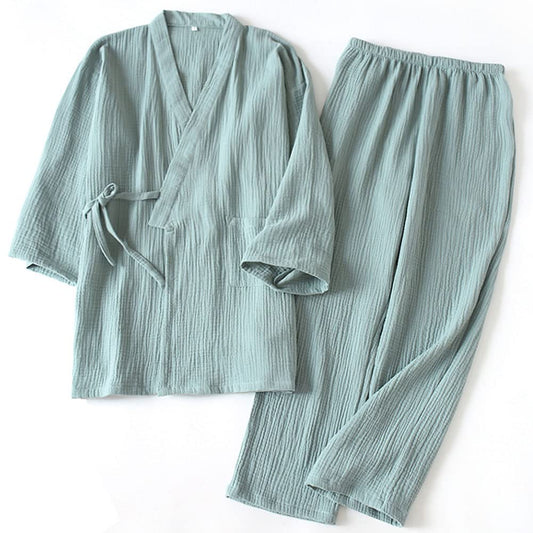 OWLONLINE Soft, Pure Cotton Crepe Women's Pyjama, Japanese Kimono Pyjama, Size M-C17