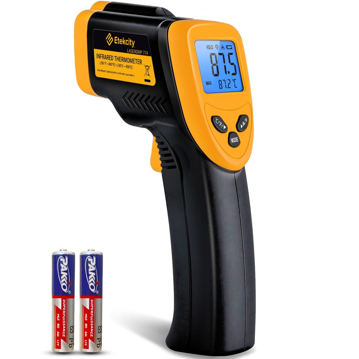 Etekcity Infrared Thermometer, Temperature Gauge -50°C to +450°C - Digital Laser Infrared Thermometer for Kitchen, Pizza Oven, Grill, Baking - Not for humans - Yellow/Black