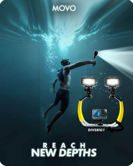 Movo DiveRig1 XL Diving Rig Bundle with Waterproof LED Lights - Compatible with GoPro Hero, HERO5, HERO6, HERO7, HERO8, HERO9, HERO10, and DJI Osmo Action Cam - Dive Gear for Underwater Camera