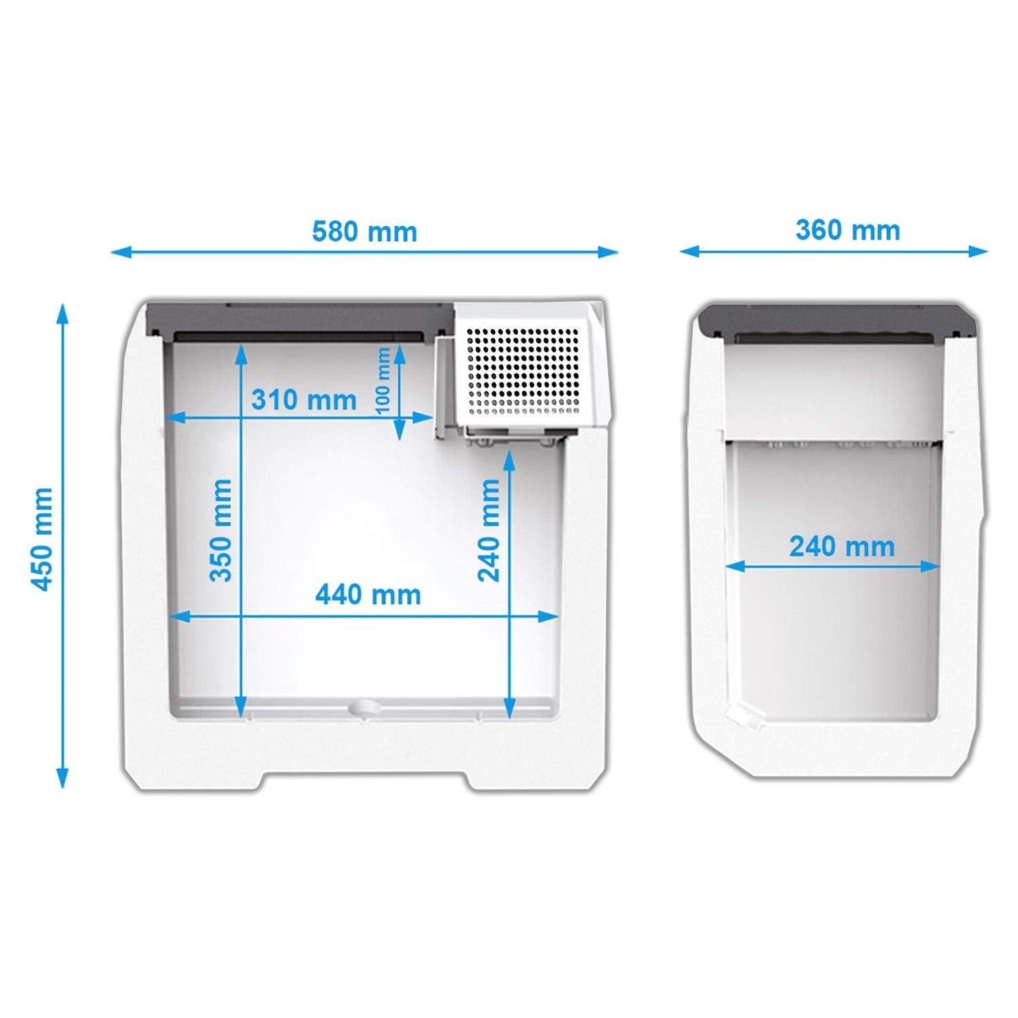 Mobicool FR40 compressor cooler with 38 liter capacity, 12/24 V and 230 V, mini fridge for car, truck, boat, camper, and socket.