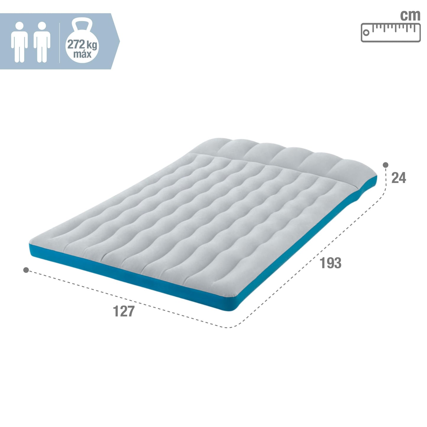 Intex 67999 - Inflatable Double Camping Mat, Laminate, Gray and Light Blue, 127 x 193 x 24 cm.