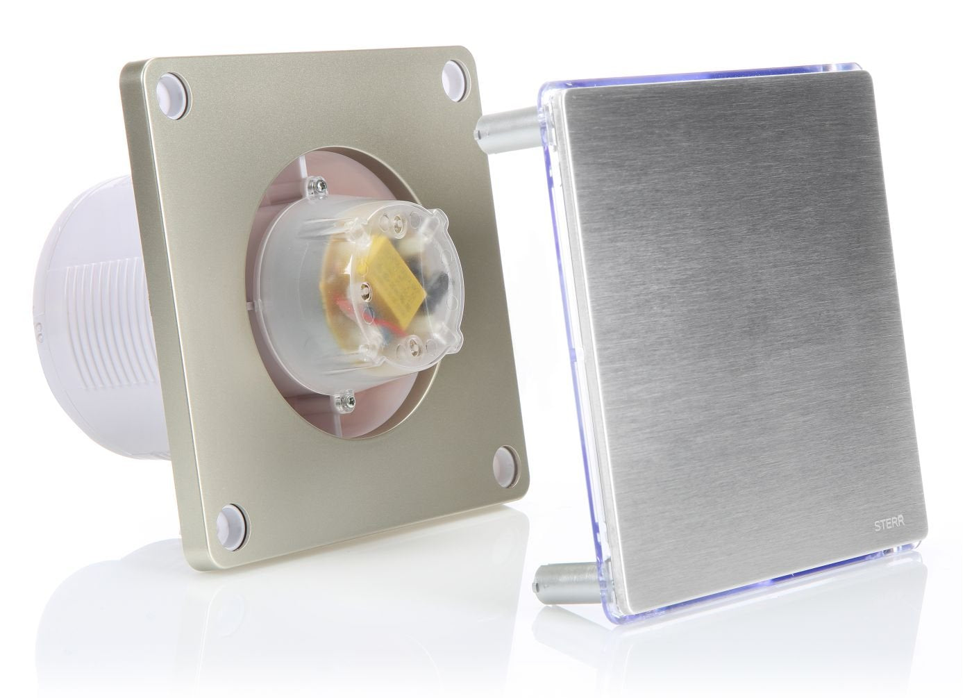 STERR 4" Silver Bathroom Extractor Fan with LED + Timer - Bathroom Ventilation Fan - Stainless Steel Front Cover - Modern Design - BFS100LT-S - 10 W