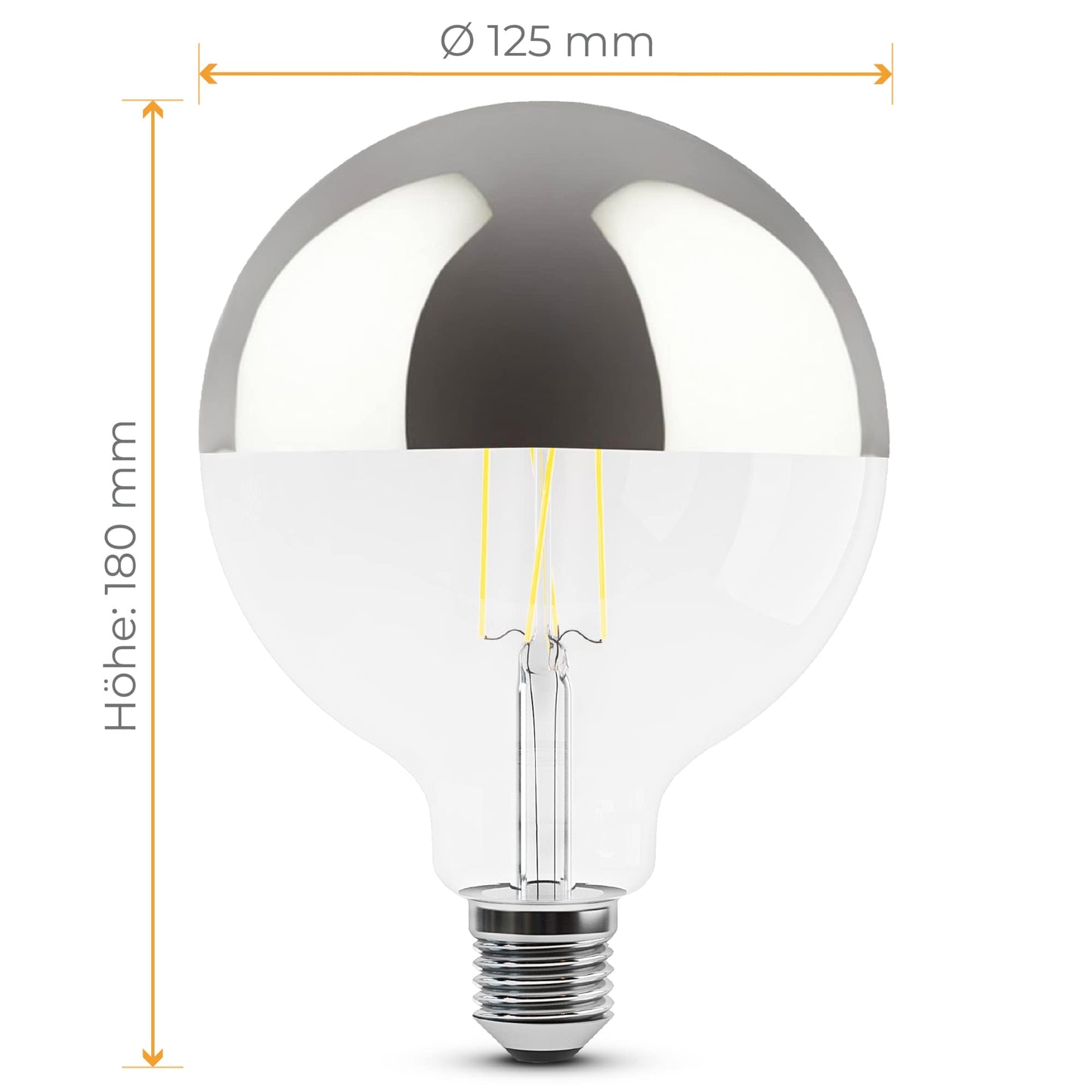 SSC-LUXon 2 Pieces SINO Mirror Head Bulb LED with warm white light E27 Socket - Globe XL Mirror Head Lamp silver 5W