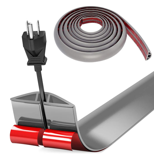 5 meter self-adhesive cable channels, flexible small cable duct, floor cable bridge, cable cover, cable protection, cable duct easy to cut installation for all power cables home, office, school, warehouse (Gray)