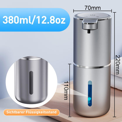 Fantictas automatic wall mounted soap dispenser with infrared sensor, 380ml electric soap dispenser without drilling, USB rechargeable, IPX5 waterproof for bathroom toilet kitchen - silver