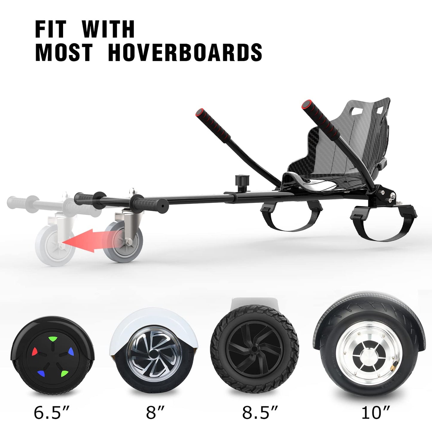 MEGA MOTION Hoverboard Kart, 6.5 inch Hoverboards with seat, equipped with Bluetooth speaker and LED lights, gift for adults and children.
