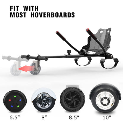 MEGA MOTION Hoverboard Kart, 6.5 inch Hoverboards with seat, equipped with Bluetooth speaker and LED lights, gift for adults and children.