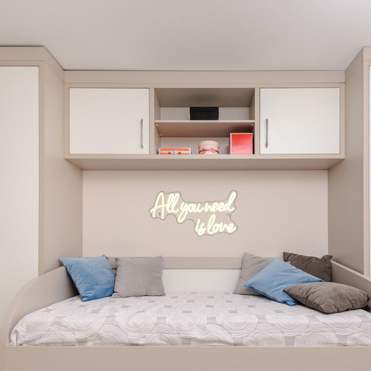 "All You Need is Love" neon sign, warm white neon light lettering for wall decoration, LED sign for bedroom, wedding, room decor, anniversary, Valentine's Day, party decor.