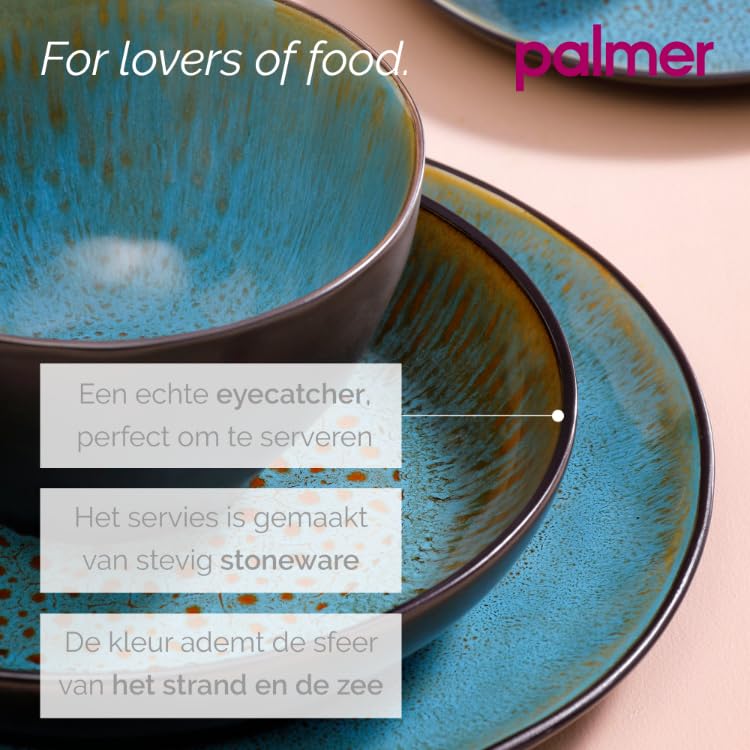Palmer Lotus 24-piece dinnerware set for 6 people - Modern stoneware tableware, versatile and dishwasher, microwave, and oven safe.