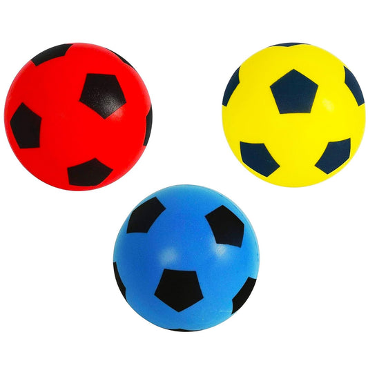 Fun sport foam soccer balls 3-pack | Soft foam soccer balls for indoor & outdoor | Lightweight, durable & safe | Perfect for kids, teens & adults | 19.4 cm (Red, Blue & Yellow)