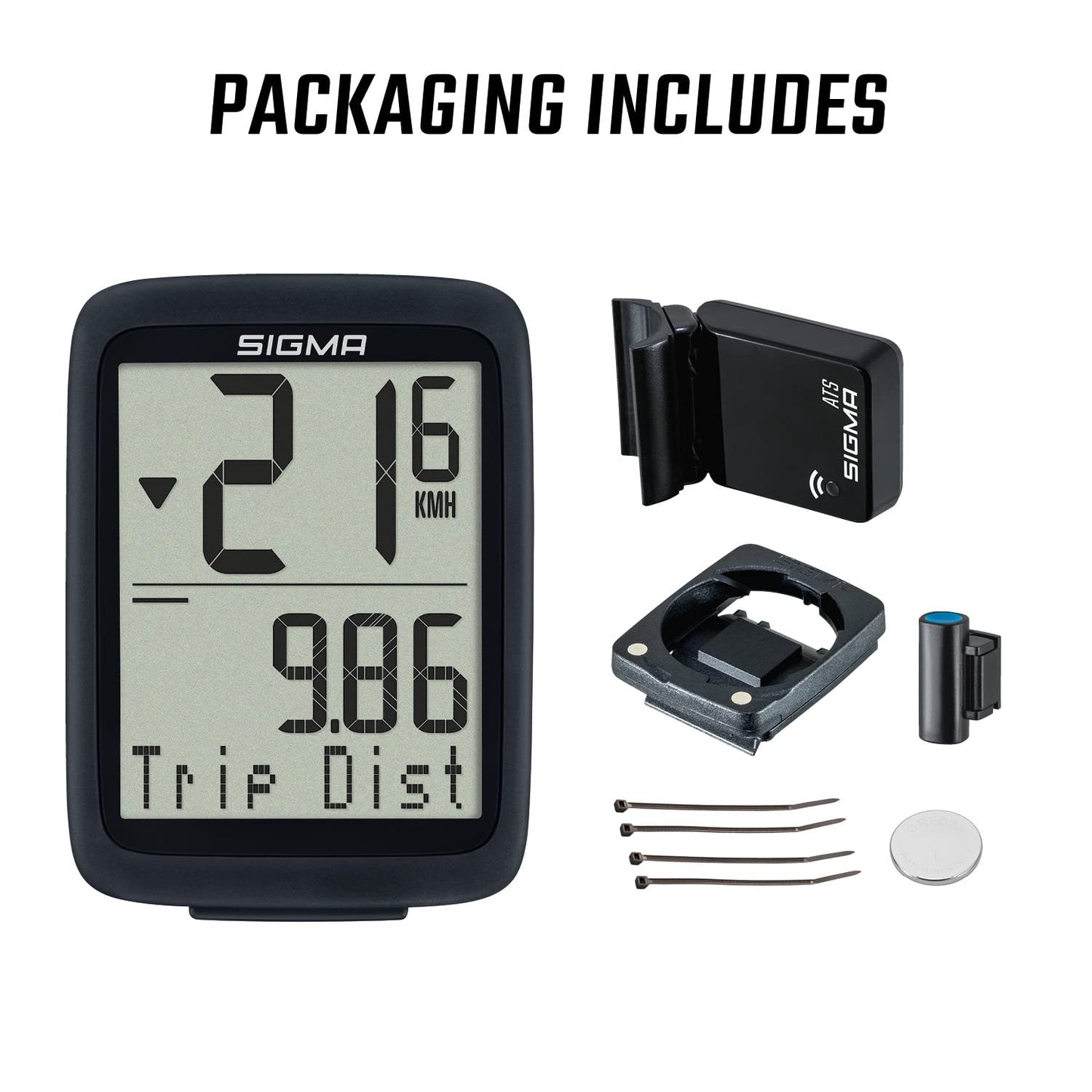 SIGMA SPORT Unisex - Adult Bc 8.0 Wl ATS Bike Computer, Black, One Size & LED Bike Light with Battery Set Aura 30 and Curve